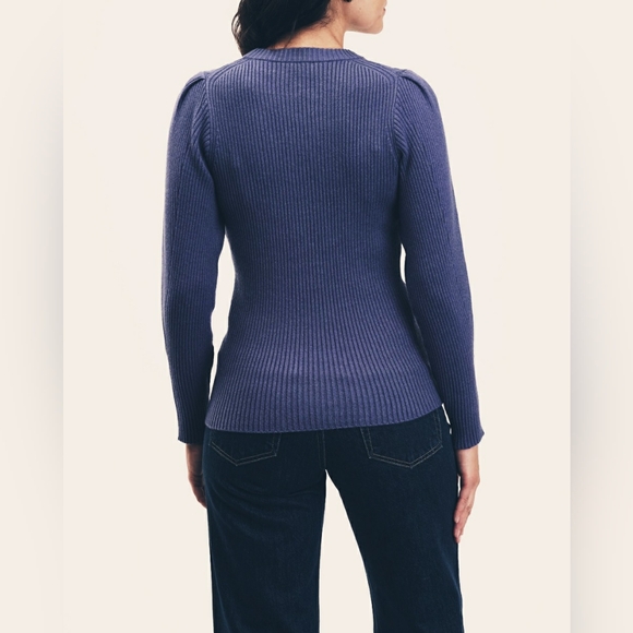 Elie Tahari Blue Viscose Cable Knit Ribbed Crewneck Sweater Lg - Picture 3 of 9